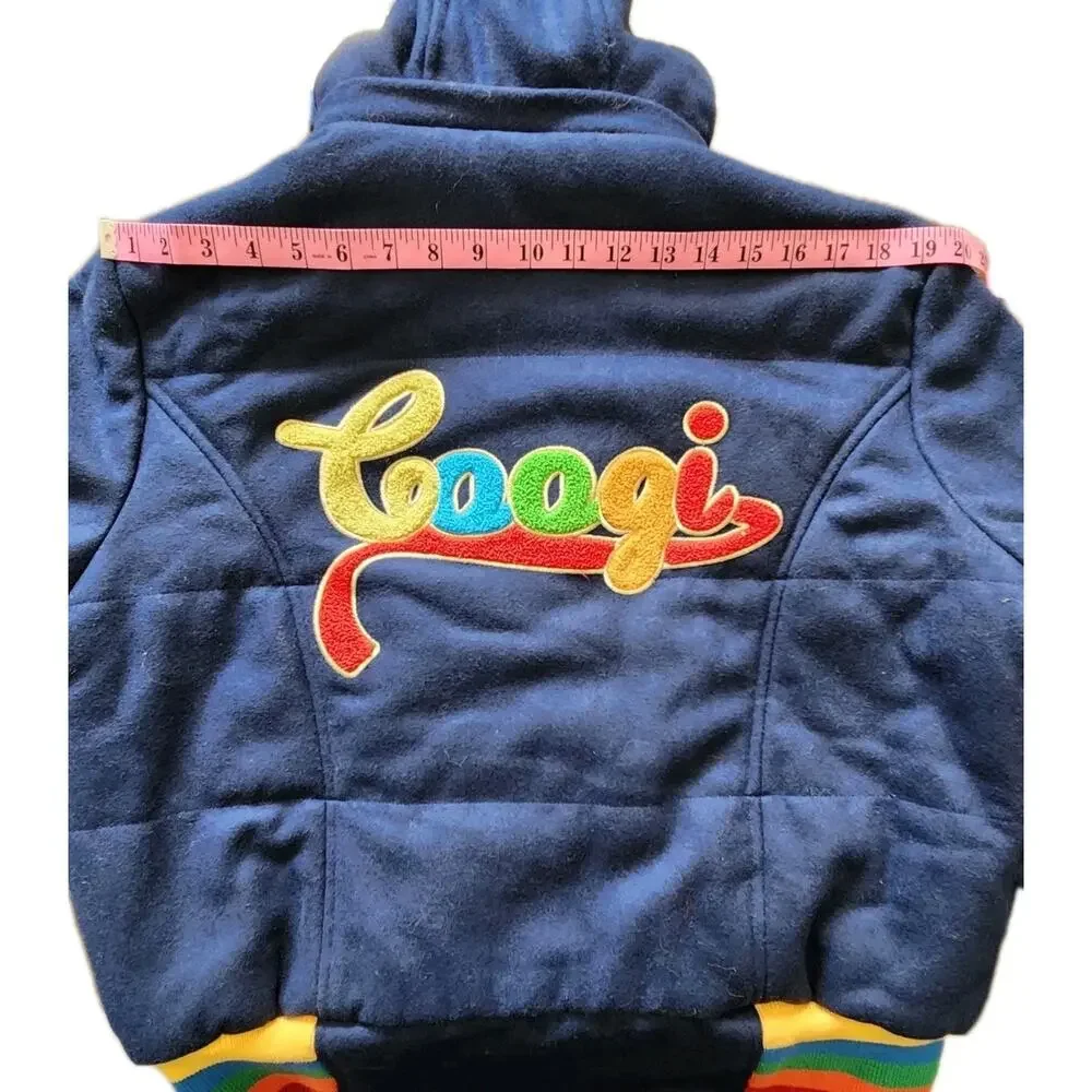 Coogi Women's Logo Rainbow Full Zip Navy Wool Varsity Jacket Fur Hood Size XXL - Picture 9 of 13